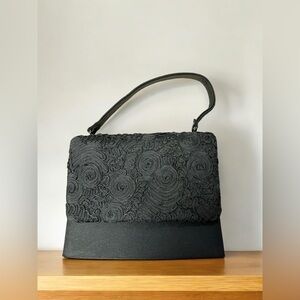 Vintage Mod Black handbag Fabric From Japan Unbranded Gothic Funeral Floral Art